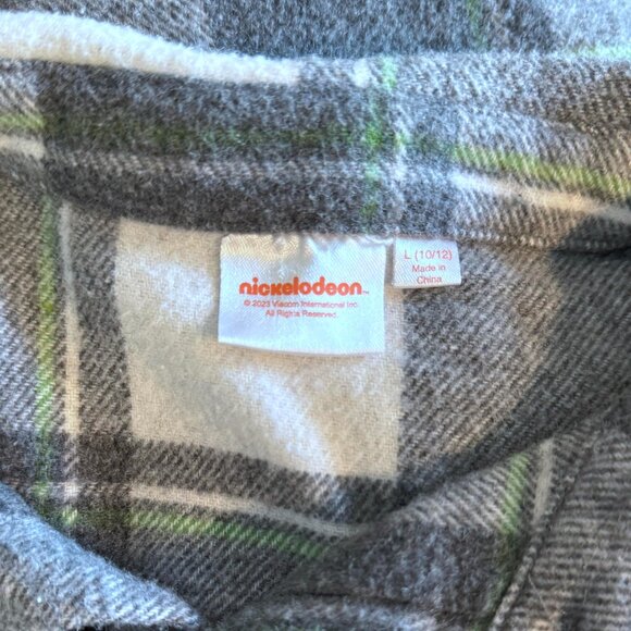 boys size L (10/12) TMNT Teenage Mutant Ninja TURTLES plaid flannel gray button - Picture 3 of 7